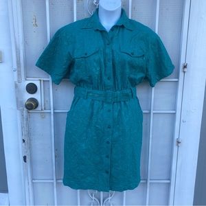 Qps women 14 dress eyelet embroidered m fabric cotton elastic waistband pockets